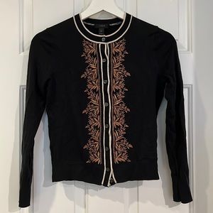 JCrew embroidered black cardigan XS